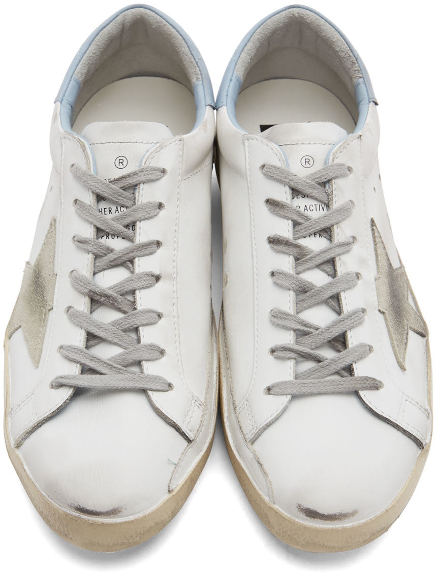 GOLDEN GOOSE White & Blue Super-Star Sneakers