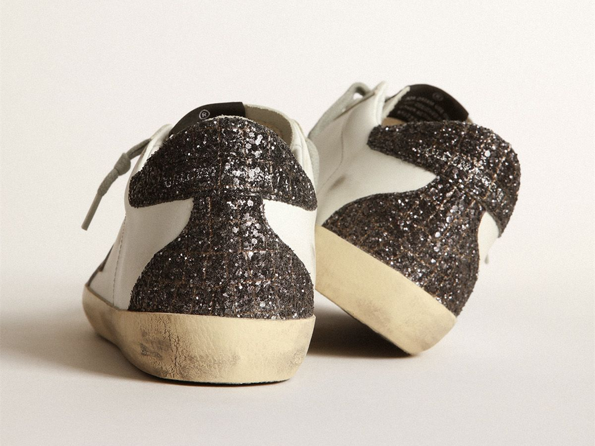 GOLDEN GOOSE Super-Star sneakers with lilac leather star and purple glitter crocodile-print heel tab