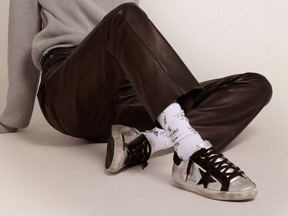 GOLDEN GOOSE Women's Super-Star in silver leather with contrasting inserts