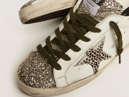 GOLDEN GOOSE Super-Star LTD sneakers with silver glitter and animal-print pony skin star