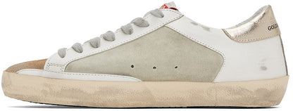 GOLDEN GOOSE White & Green Super-Star Double Quarter Low-Top Sneakers