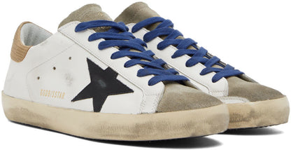GOLDEN GOOSE White & Taupe Super-Star Classic Sneakers