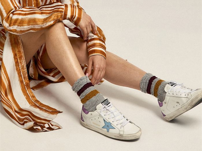GOLDEN GOOSE Super-Star sneakers with lavender glitter heel tab and light-blue metallic leather star