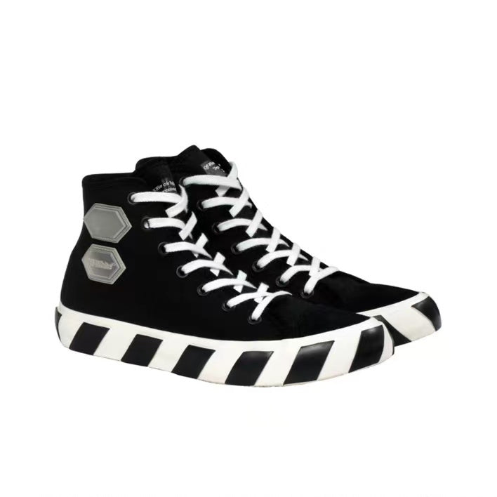 Off White high top canvas shoes black fuchsia