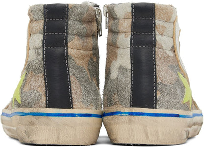 GOLDEN GOOSE Gray & Tan Slide High Top Sneakers