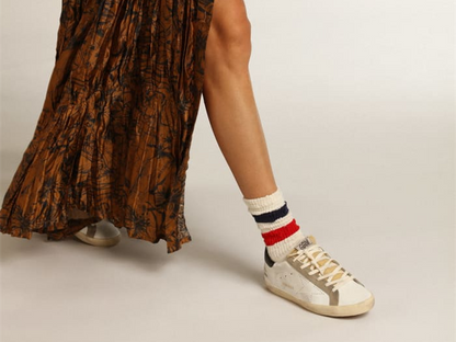 GOLDEN GOOSE Super-Star sneakers with perforated star and glossy midnight-blue leather heel tab
