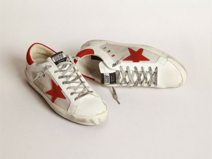 GOLDEN GOOSE White Superstar sneakers in leather with red star
