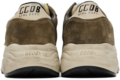 GOLDEN GOOSE Khaki & Beige Running Sole Low-Top Sneakers