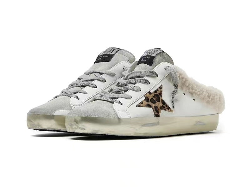 GOLDEN GOOSE Super-Star sneakers in beige with leopard print star