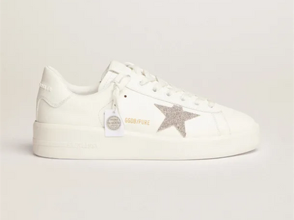 GOLDEN GOOSE Purestar sneakers in white leather with silver-colored crystal star