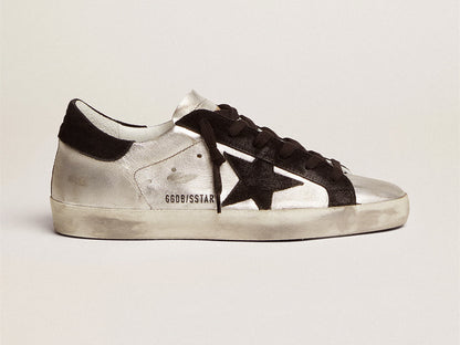 GOLDEN GOOSE Women's Super-Star in silver leather with contrasting inserts