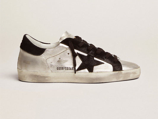 GOLDEN GOOSE Women's Super-Star in silver leather with contrasting inserts