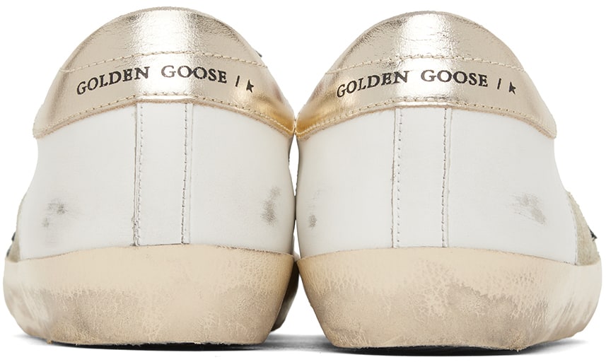 GOLDEN GOOSE White & Green Super-Star Double Quarter Low-Top Sneakers