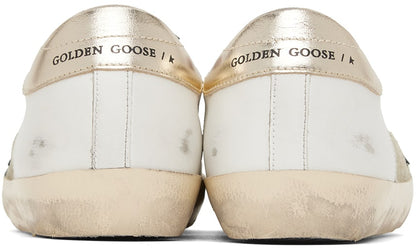 GOLDEN GOOSE White & Green Super-Star Double Quarter Low-Top Sneakers