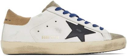 GOLDEN GOOSE White & Taupe Super-Star Classic Sneakers