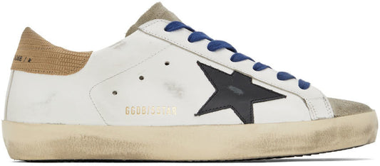 GOLDEN GOOSE White & Taupe Super-Star Classic Sneakers