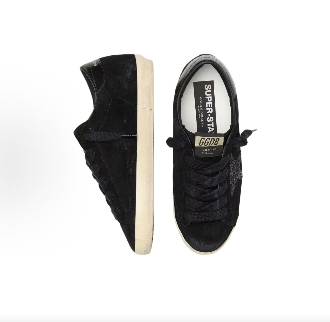 Golden Goose Super-Star Ltd Women's Black Low-Top Sneakers – Round Toe, Lace-Up, Glitter Star, Leather Heel Tab