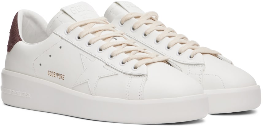 GOLDEN GOOSE White & Burgundy Purestar Sneakers