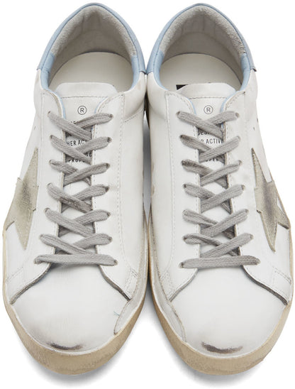 GOLDEN GOOSE White & Blue Super-Star Sneakers