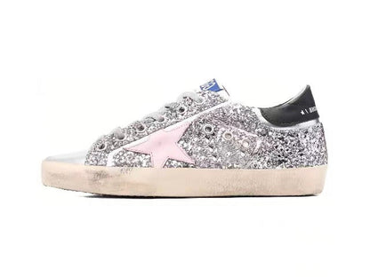 GOLDEN GOOSE Women's Super-Star in silver leather with pink star