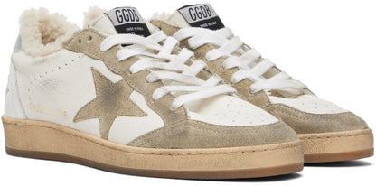 GOLDEN GOOSE White & Taupe Ball Star Sneakers