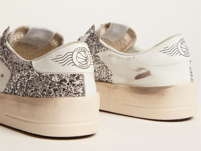GOLDEN GOOSE Stardan sneakers in white leather and silver glitter