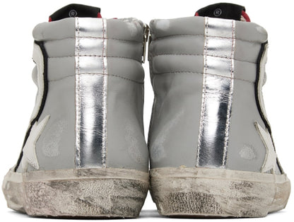 GOLDEN GOOSE Gray & Red Slide High-Top Sneakers