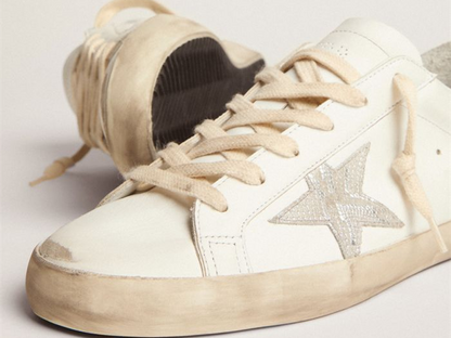 GOLDEN GOOSE Super-Star sneakers with snake-print silver leather star and gold glitter heel tab