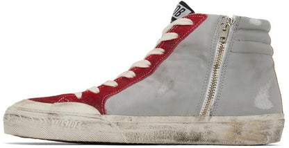 GOLDEN GOOSE Gray & Red Slide High-Top Sneakers