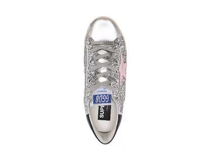 GOLDEN GOOSE Women's Super-Star in silver leather with pink star