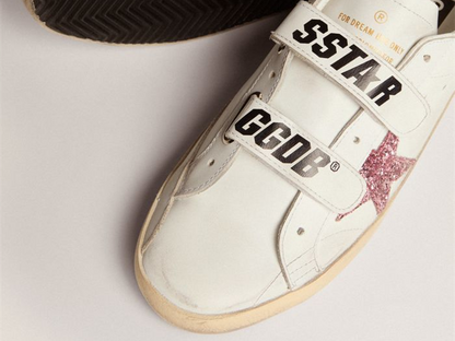 GOLDEN GOOSE Old School sneakers with pink glitter star and sand-colored suede heel tab