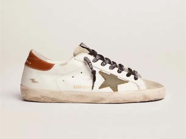 GOLDEN GOOSE Super-Star LTD sneakers with olive-green canvas star and tan leather heel tab