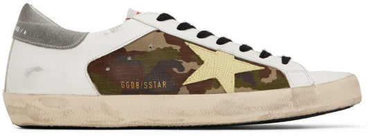 GOLDEN GOOSE White & Green Super-Star Sneakers