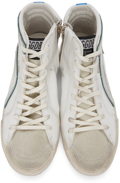 GOLDEN GOOSE White Leather & Suede Slide Classic High-Top Sneakers