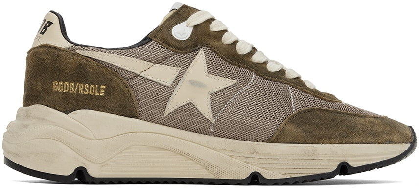 GOLDEN GOOSE Khaki & Beige Running Sole Low-Top Sneakers