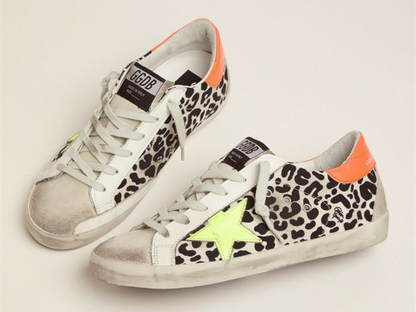 GOLDEN GOOSE Leopard-print and neon Super-Star sneakers