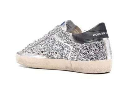 GOLDEN GOOSE Women's Super-Star in silver leather with pink star