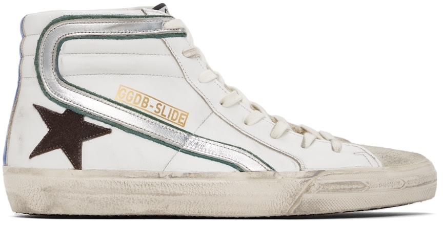 GOLDEN GOOSE White Leather & Suede Slide Classic High-Top Sneakers